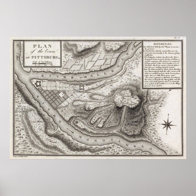 Vintage Map of Pittsburgh PA (1796) Poster (Front)