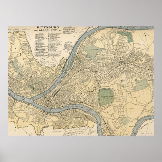 Vintage Map of Pittsburgh PA (1891) Poster (Front)