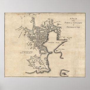 Vintage Map of Plymouth England (1765) Poster