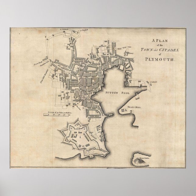 Vintage Map of Plymouth England (1765) Poster (Front)