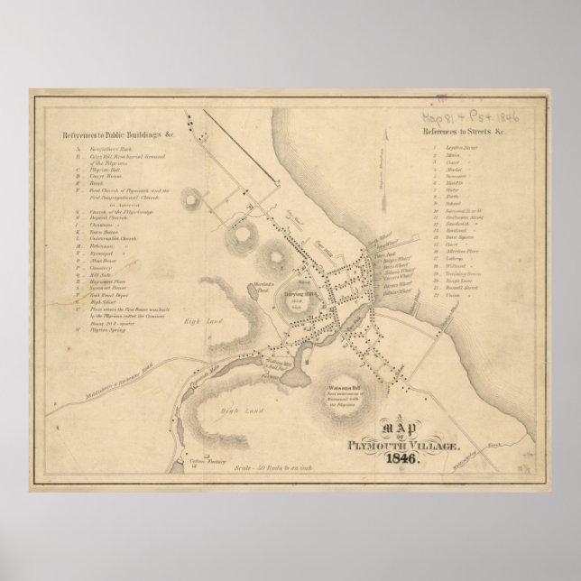 Vintage Map of Plymouth Village MA (1846) Poster (Front)