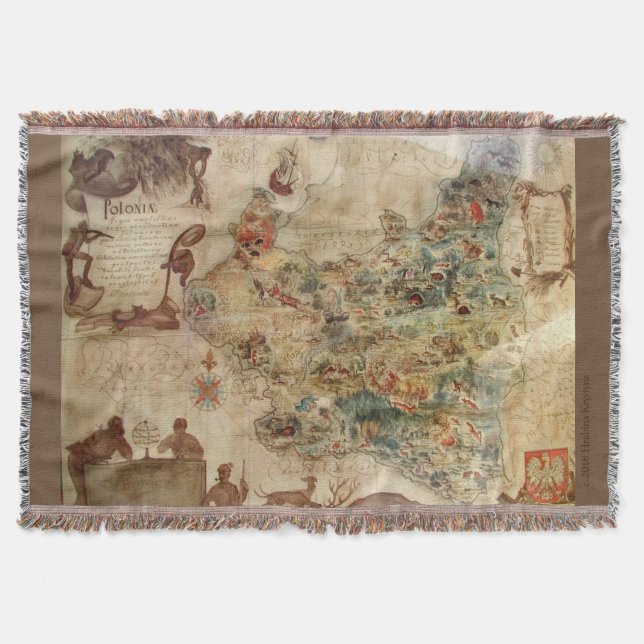 VINTAGE MAP OF POLAND THROW BLANKET (Front)