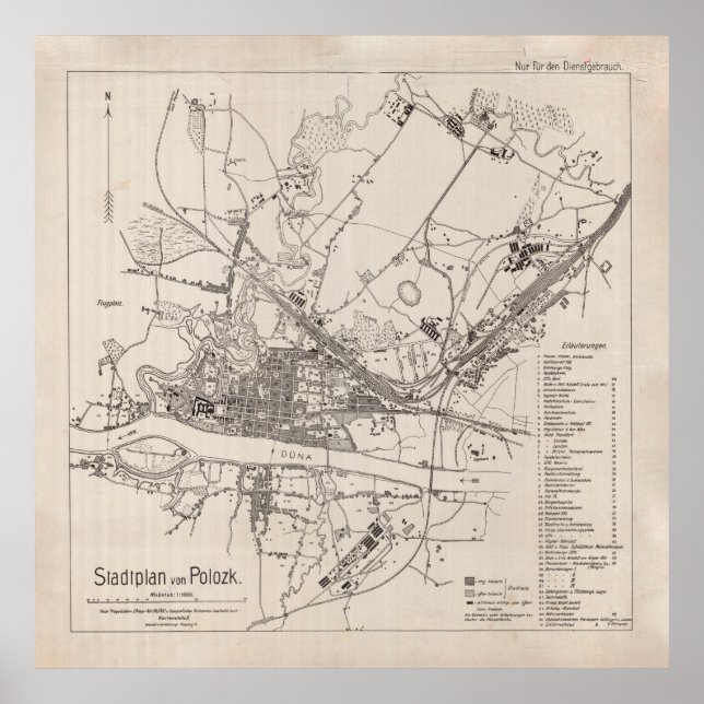 Vintage Map of Polotsk Belarus (1918) Poster (Front)