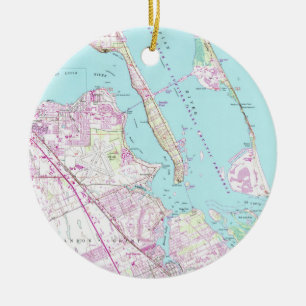 Vintage Map of Port St Lucie Inlet (1948) Ceramic Tree Decoration
