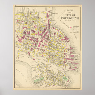 Vintage Map of Portsmouth NH (1892) Poster