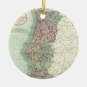 Vintage Map of Portugal (1801) Ceramic Tree Decoration
