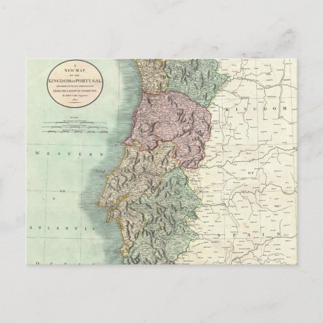 Vintage Map of Portugal (1801) Postcard (Front)