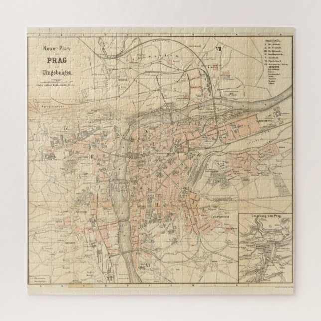 Vintage Map of Prague (1882) Jigsaw Puzzle (Vertical)