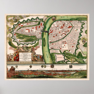 Vintage Map of Prague Czech Republic (1730) Poster
