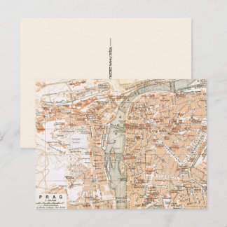 Vintage Map of Prague Postcard