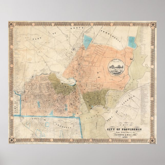 Vintage Map of Providence Rhode Island (1851) Poster (Front)