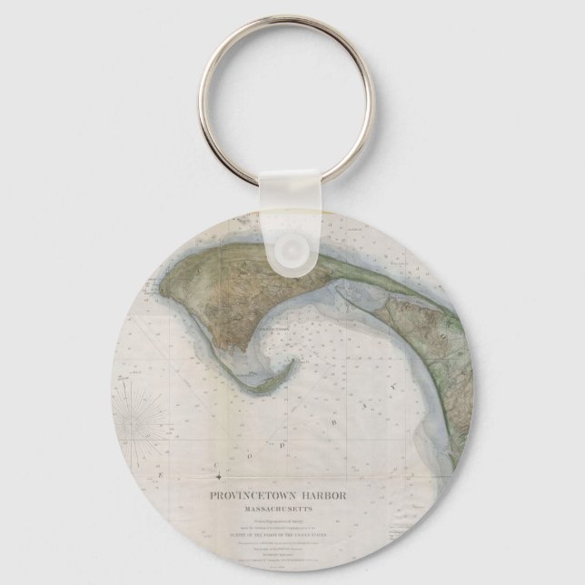 Vintage Map of Provincetown Key Ring (Front)