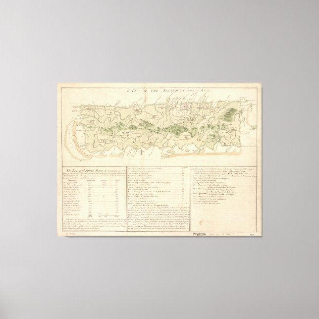 Vintage Map of Puerto Rico (1760) Canvas Print (Front)