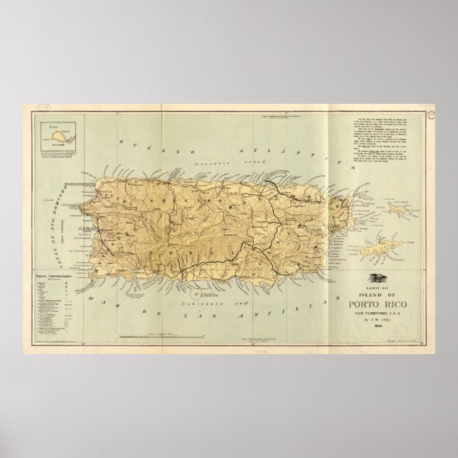 Vintage Map of Puerto Rico (1898) Poster (Front)