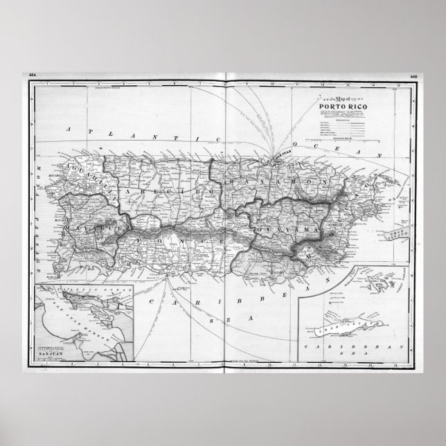 Vintage Map of Puerto Rico (1901) BW Poster (Front)