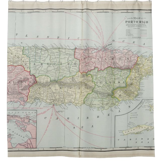 Vintage Map of Puerto Rico (1901) Shower Curtain (Front)
