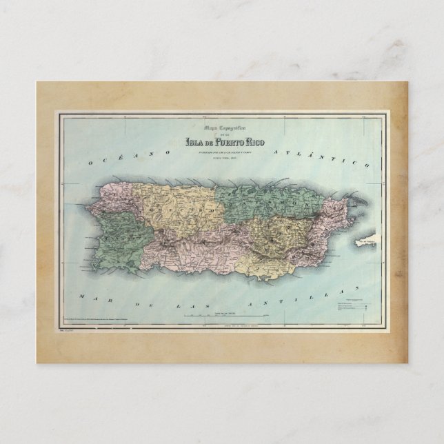 Vintage Map of Puerto Rico Postcard (Front)