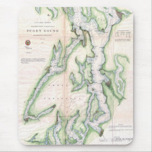 Vintage Map of Puget Sound Washington Coast (1867) Mouse Mat
