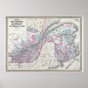 Vintage Map of Quebec and New Brunswick (1870) Poster