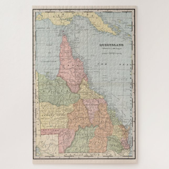 Vintage Map of Queensland Australia (1901) Jigsaw Puzzle (Vertical)