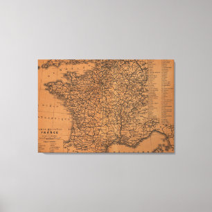 Vintage Map of Railroads in France (1914) Canvas Print