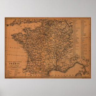 Vintage Map of Railroads in France (1914) Poster