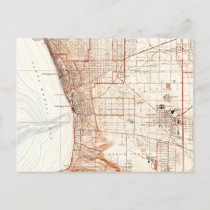 Vintage Map of Redondo Beach & Torrance CA (1934) Postcard