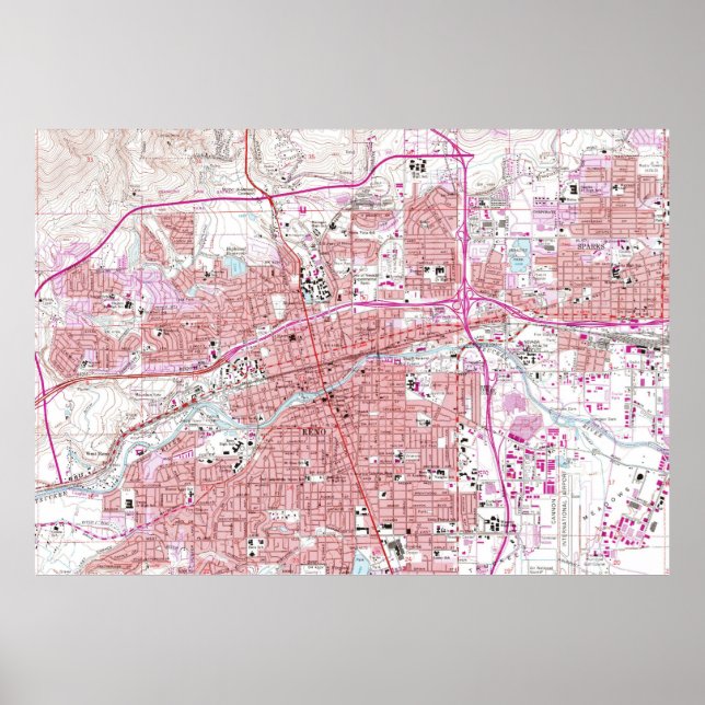 Vintage Map of Reno Nevada (1967) Poster (Front)