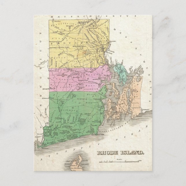 Vintage Map of Rhode Island (1827) Postcard (Front)