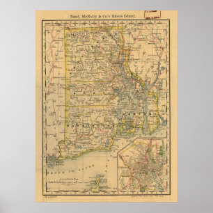 Vintage Map of Rhode Island (1875) Poster