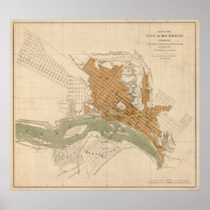 Vintage Map of Richmond VA (1864) Poster
