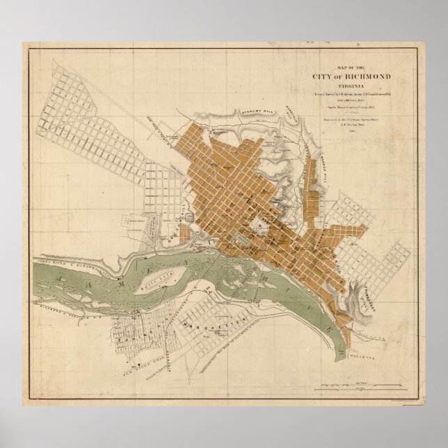 Vintage Map of Richmond VA (1864) Poster (Front)