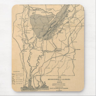 Vintage Map of River System of Alabama (1887) Mouse Mat
