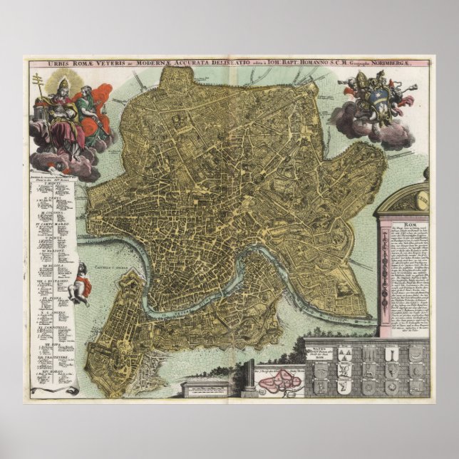 Vintage Map of Rome Italy (1716) Poster (Front)