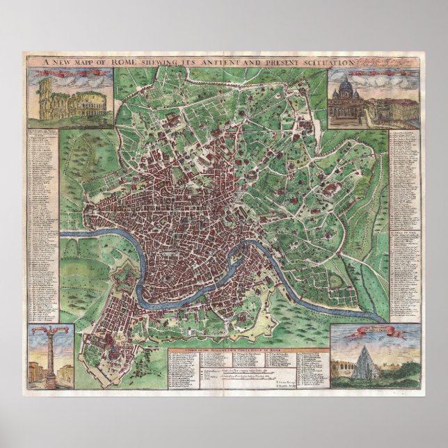 Vintage Map of Rome Italy (1721) Poster (Front)