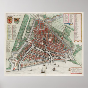 Vintage Map of Rotterdam Netherlands (1649) 2 Poster