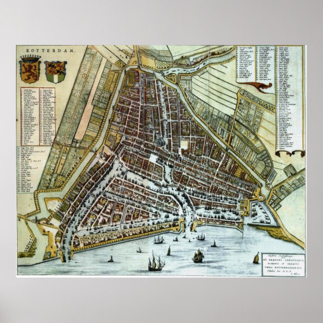 Vintage Map of Rotterdam Netherlands (1649) Poster (Front)
