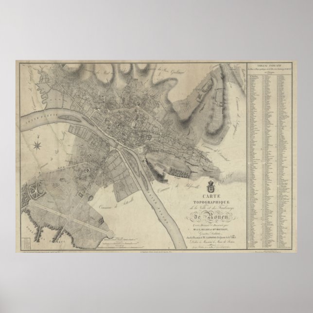 Vintage Map of Rouen France (1700s) Poster (Front)