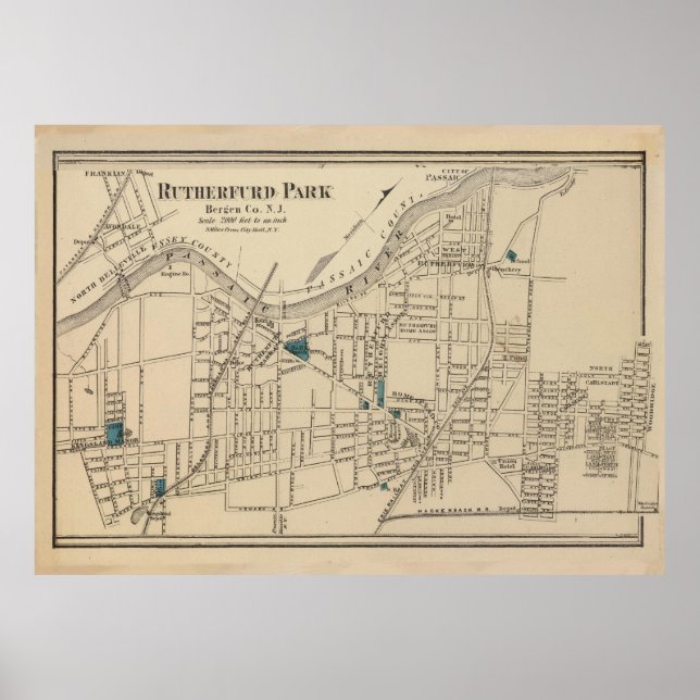 Vintage Map of Rutherford NJ (1872) Poster (Front)