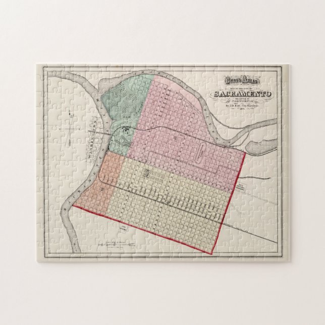 Vintage Map of Sacramento CA (1873) Jigsaw Puzzle (Horizontal)