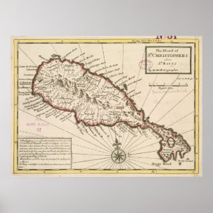 Vintage Map of Saint Kitts (1732) Poster