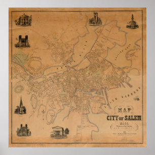 Vintage Map of Salem MA (1851) Poster
