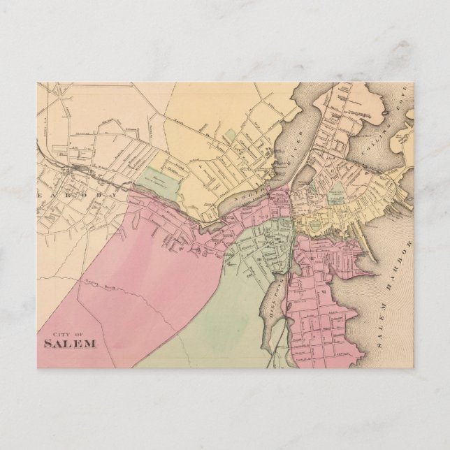 Vintage Map of Salem Massachusetts (1871) Postcard (Front)