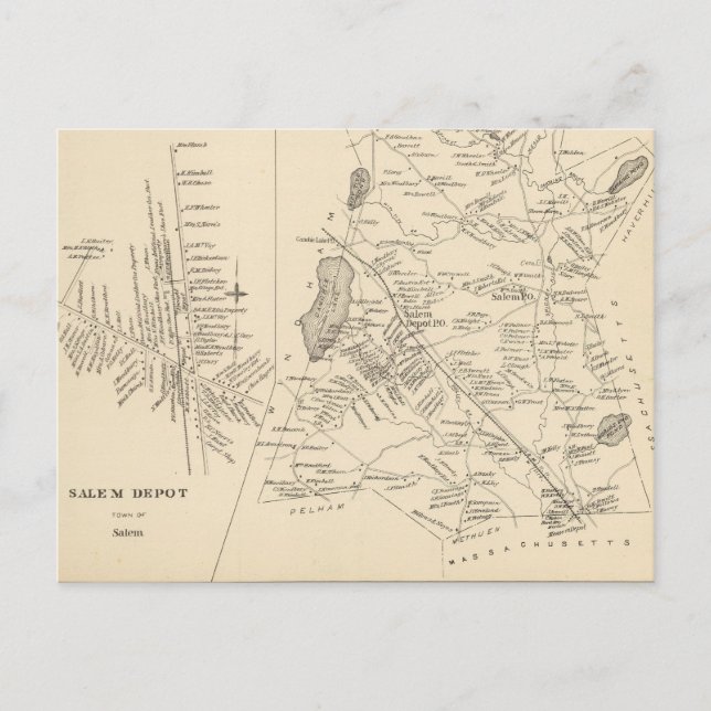 Vintage Map of Salem Massachusetts (1892) Postcard (Front)