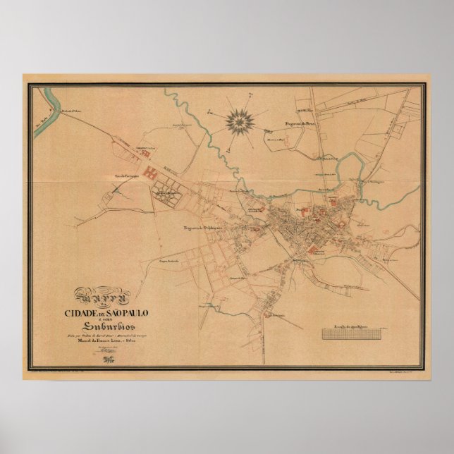 Vintage Map of Sao Paulo Brazil (1847) Poster (Front)
