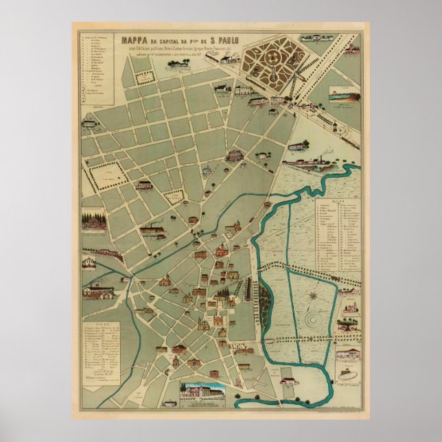 Vintage Map of Sao Paulo Brazil (1877) Poster (Front)