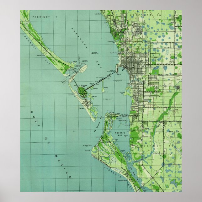 Vintage map of Sarasota Florida (1944) Poster (Front)