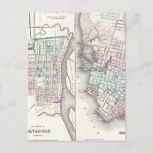 Vintage Map of Savannah and Charleston (1855) Postcard