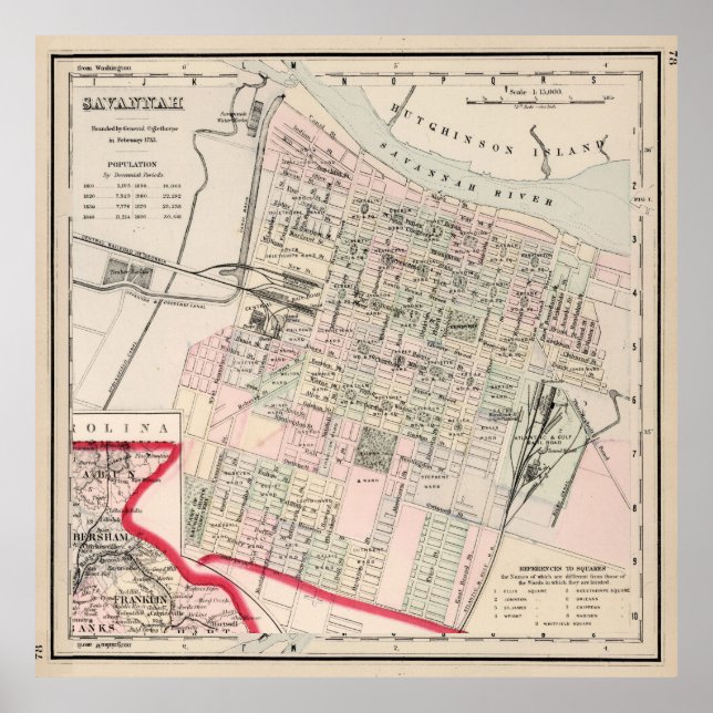 Vintage Map of Savannah GA (1877) Poster (Front)