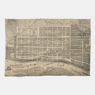Vintage Map of Savannah Georgia (1818) Tea Towel